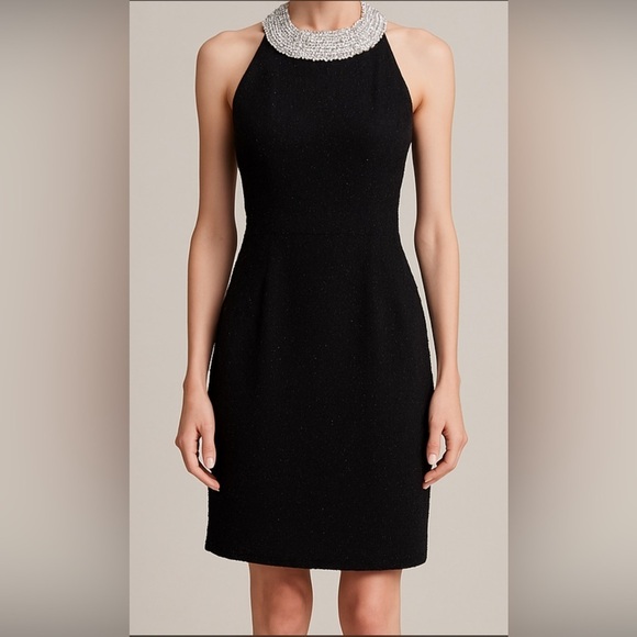 INC International Concepts Dresses & Skirts - Inc Royal Gardens Dress Black Wool Blend Boucle Faux Pearl Collar Halter  Dress